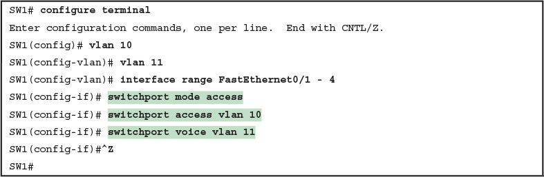 Example 5 Configuring the Voice and Data VLAN on Ports Connected to Phones