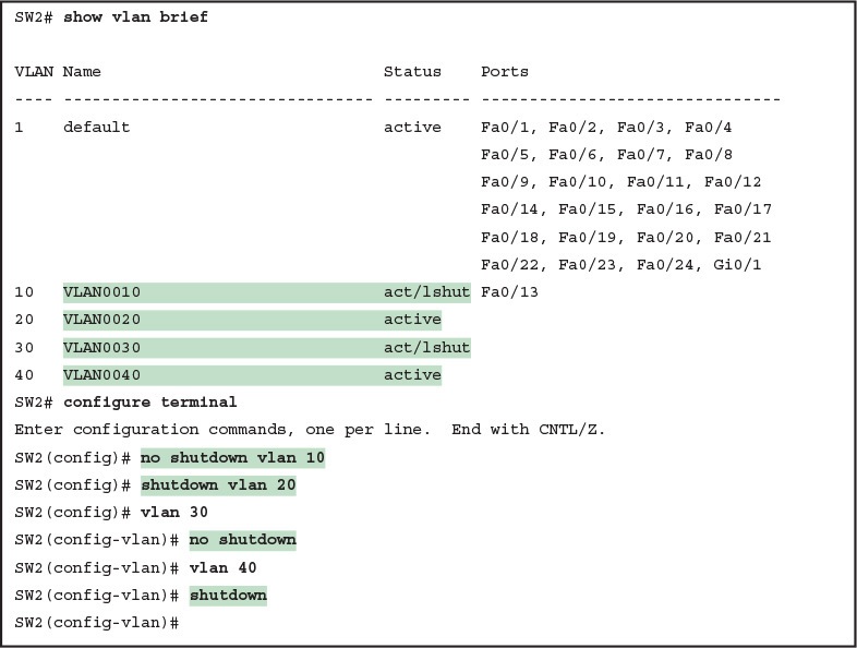 Enabling and Disabling VLANs on a Switch